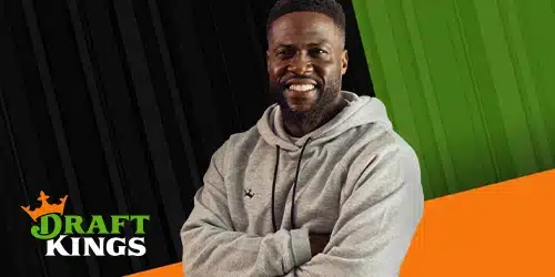 DraftKings Bonus main banner for WestVirginiaBettingHub, with Kevin Hart beside the DraftKings logo
